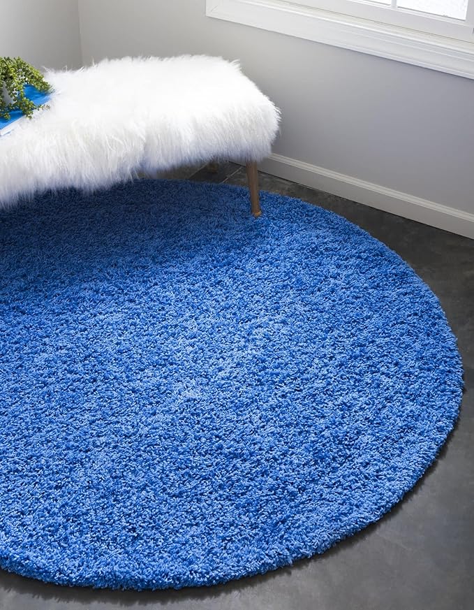 Unique Loom Solid Shag Collection Area Rug (4' 1" Round, Periwinkle Blue)