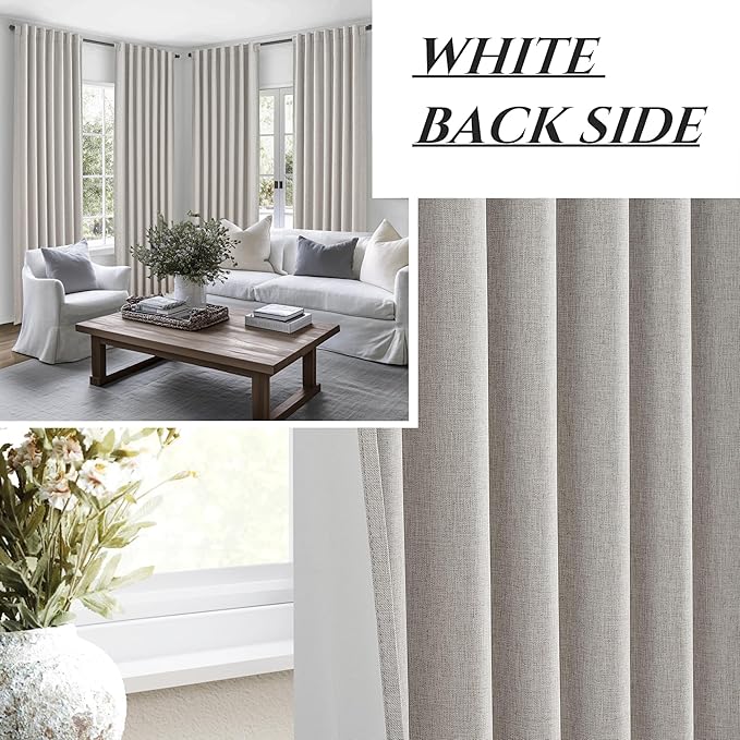 Light Brown Linen Floor to Ceiling Curtains for Living Room/Bedroom, Cute Pleated 96 Inches Long Kitchen 2 Panels Set, Farmhouse Blackout Thermal Drapes for Summer Heat 8 FT Burlap (50"Wx96"L)