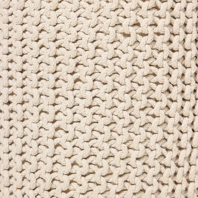 REDEARTH · Cylindrical Hand Knitted Pouf - Foot Stool Ottoman - Cord Boho Pouffe - Cotton Round Poof for Home Decor - Living Room - Nursery - Bedroom - Patio (16" x 16" x 16") - Ivory
