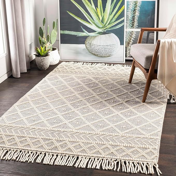Mark&Day Wool Rugs, 9x12 Stevenage Cottage Ivory Area Rug, Ivory Charcoal Carpet for Living Room, Bedroom or Kitchen (8'10" x 12')