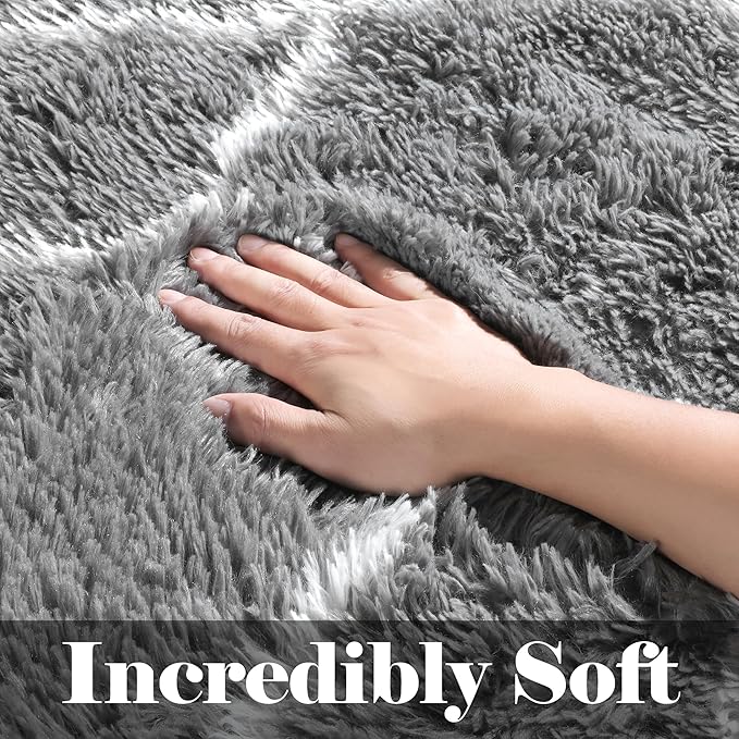 ONASAR 5x7 Area Rugs for Living Room Bedroom, Washable Fluffy Grey and White Faux Fur Bedside Rug, Geometric Boho Soft Plush Shaggy Floor Carpet Mat for Nursery Kids Girls Teen Dorm Home Decor