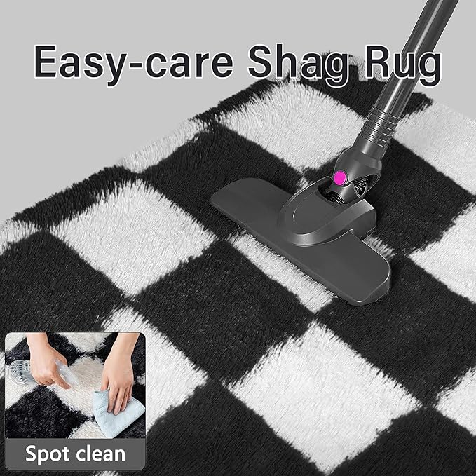 Checkered Rug 6x9 for Living Room, Black and White Modern Shag Rug Washable Non-Slip Large Area Rug Super Soft Indoor Fuzzy Carpet Fluffy Rugs for Bedroom Home Aesthetic Decor