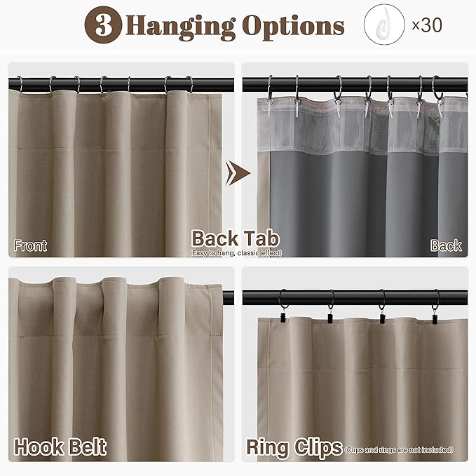 Guken Light Camel Linen Room Darkening Curtains 90 Inches Long 2 Panel Set Blackout Home Divider Thermal Insulated Privacy Back Tab Curtains Hooks Textured Light Tan Living Room Bedroom 52x90