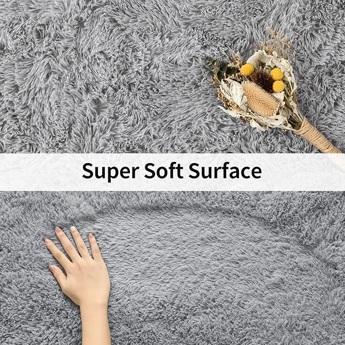 Merelax Soft Modern Indoor Shaggy Area Rug for Bedroom Livingroom Dorm Kids Room Home Decorative, Non-Slip Plush Fluffy Furry Fur Rugs Comfy Nursery Accent Floor Carpet 2x3 Feet, Grey