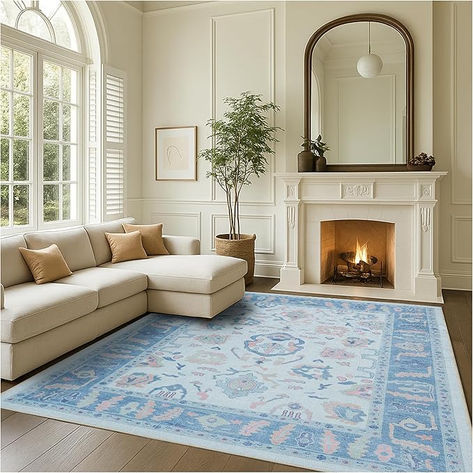 Fame Rugs Blue Modern Oushak Rug 3x5, Washable Vintage Turkish Colorful Oriental Antique Inspired Foldable Small Area Rugs, Luxury Living Room Bedroom (995BB, 2'6" x 5')