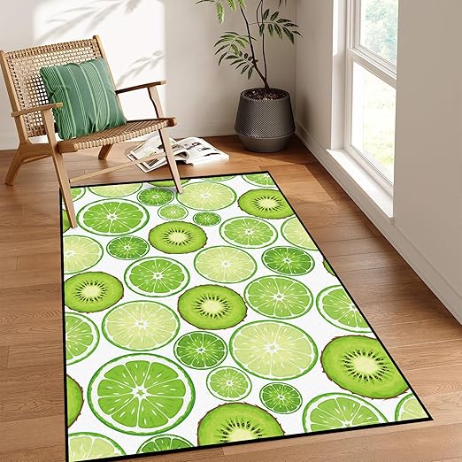 Green Kiwi Fruit Rug for Bedroom Dorm Living Room Chinese Gooseberry Area Rugs Throw Rug Floor Mat Pad Doormat Carpet, 3' x 5'(90 x 160cm)