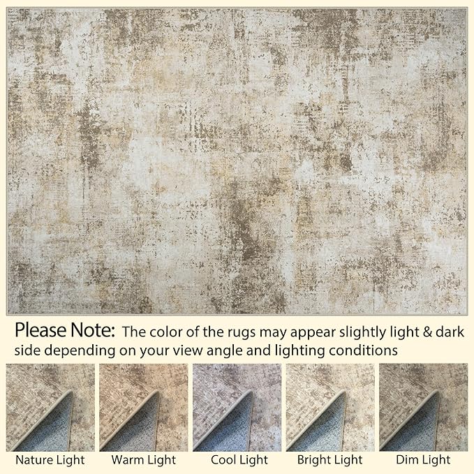 Area Rug Living Room Rugs: 5x7 Washable Rug with Anti-Slip Backing Non-Shedding Stain-Resistant Foldable Modern Abstract Carpet for Bedroom Dining Room Nursery Hallway Home Office Beige Grey