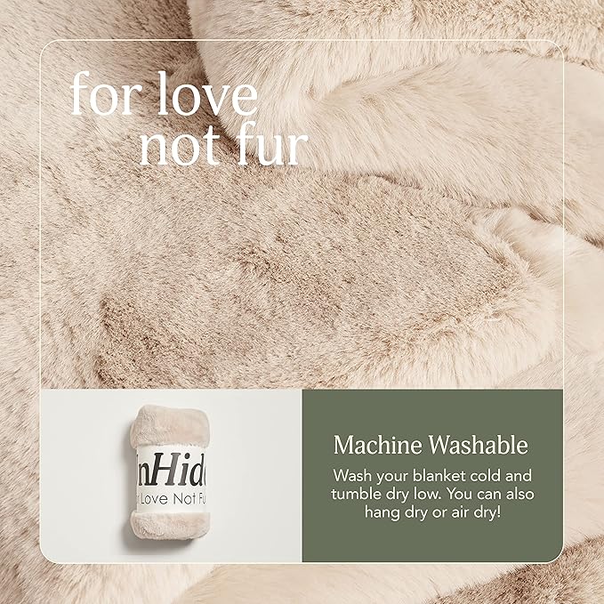 UnHide Lil’ Marsh - Faux Fur Blanket - Durable, Lightweight, Extra Soft Blanket - Machine Washable - Add a Layer of Softness to Any Bed, Couch, or Reading Chair - Beige Bear, Medium (60” x 80”)