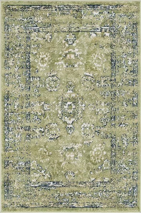 Rugs.com Charleston Collection Rug – 4' x 6' Green Low-Pile Rug Perfect for Living Rooms, Large Dining Rooms, Open Floorplans
