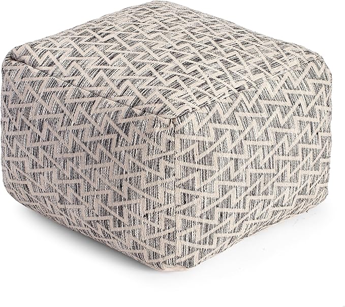 Anji Mountain 100% Handmade & Handcrafted Comfortable Home Décor Pouf Ottoman Footrest for Living Room, Bedroom, Nursery, Kidsroom, Patio Furniture - (22" x 22" x 16"- Black,Ivory)
