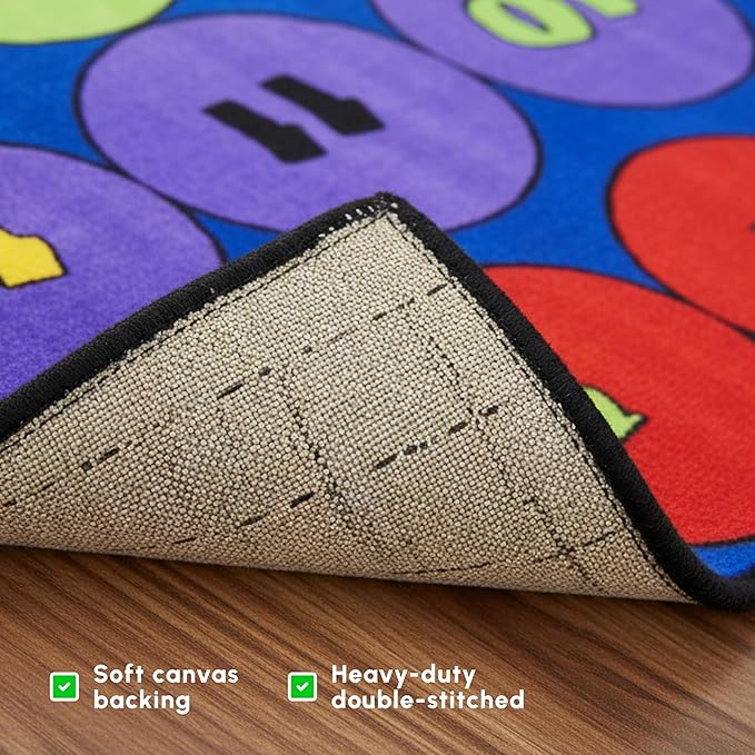 SAFECASTLE Kids Carpet Sitting Circles Rug – 7'8" x 12'8" – Large Classroom Seating Rug with 24 Numbered Circles – Colorful Educational Learning Carpet for Preschool, Kindergarten, Daycare & Playroom