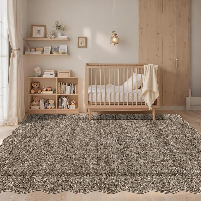 GarveeHome Scalloped Living Room Rug 5x7 Area Rug Washable Area Rug for Bedroom Modern Traditional Kids Rug Non Slip Throw Rugs Soft Low Pile Stain Resistant Carpet for Dining Room 5 ft x7 ft Taupe
