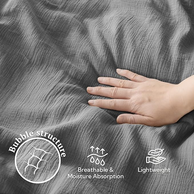 MILDLY Muslin Duvet Cover California King - 100% Washed Cotton Linen Like Gauze Comforter Cover 3 Pieces Breathable & Lightweight for All Season