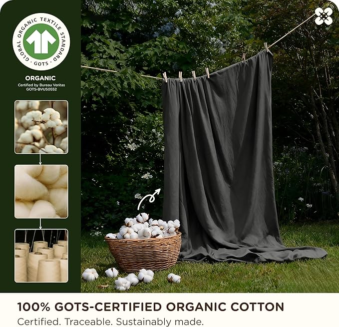 Bedsure Cotton Duvet Cover King, 100% GOTS Organic Cotton Duvet Cover Set, Fair Trade Certified King Bedding Set, Eco-Friendly, Ultra-Soft, Breathable Home Bedding for All Seasons(Dark Grey, 104"x90")