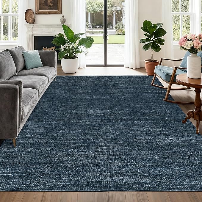 Area Rug 4x6 Washable Bedroom Rugs Non Slip Modern Solid Color Large Living Room Throw Carpet Low Pile Minimalist Kitchen Rug Plain Accent Rug Mat Classic Boho Area Rugs for Nursery Entryway, Navy