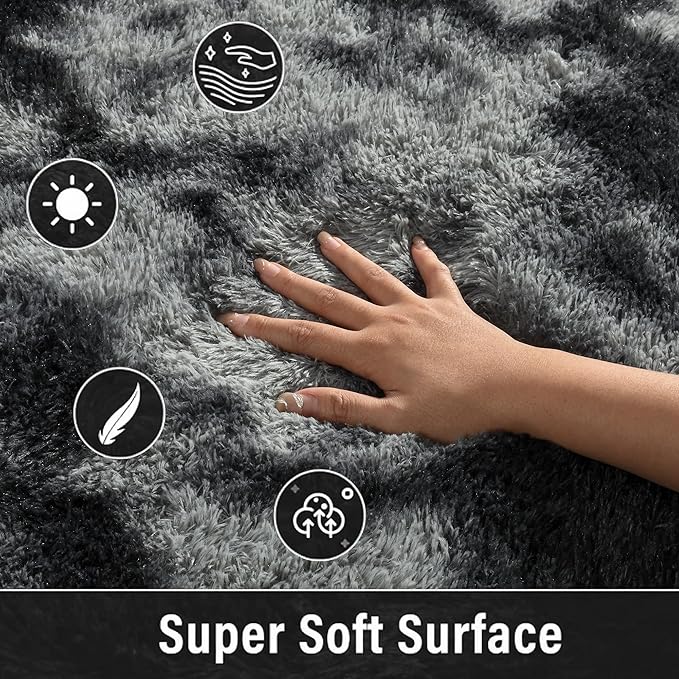 Merelax Soft Area Rugs for Livingroom Bedroom, Shaggy Plush Fuzzy Fluffy Carpet Furry Fur Rug, Modern Indoor Comfy Nursery Kids Dorm Home Decor Floor Mat, 4 x 6 ft, Tie-Dyed Black & Grey