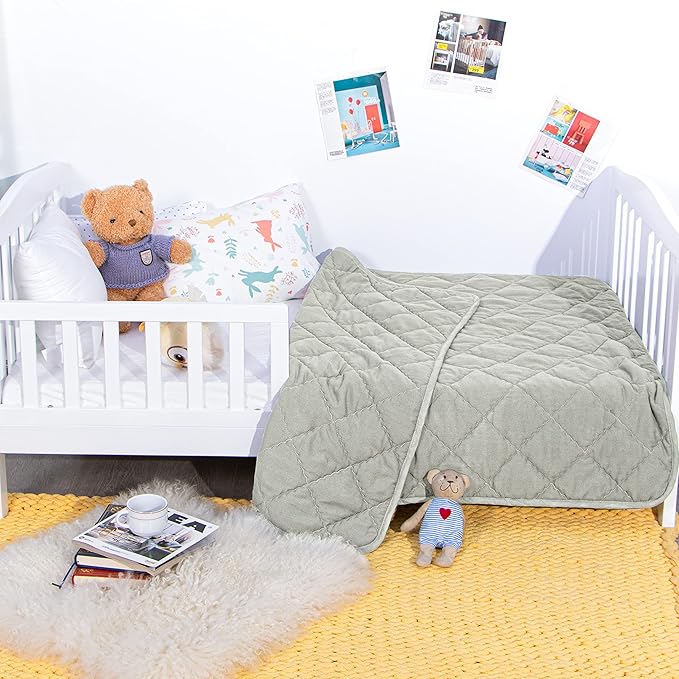 Down Alternative Oversized Toddler Comforter 43x60, Lightweight Warm Solid Color Baby Crib Quilted Blanket for Boys Girls, Light Grey