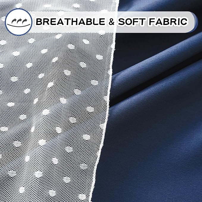 MYSKY HOME Navy Blue Blackout Curtains for Girls Bedroom & Nursery Kids Cute Curtains Double Layer with Polka Dots Sheer, Grommet Tops, 52x95 Inch Each Panel, 2 Panels