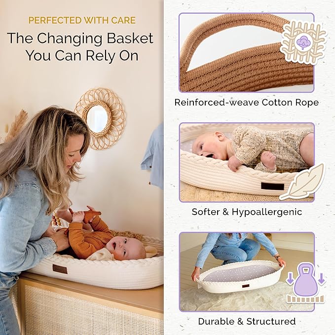 Baby Changing Basket, Portable Diaper Changing Pad, Moses Basket for Newborns, Changing Table Topper for Baby Nursery, Waterproof Travel Pad Cover