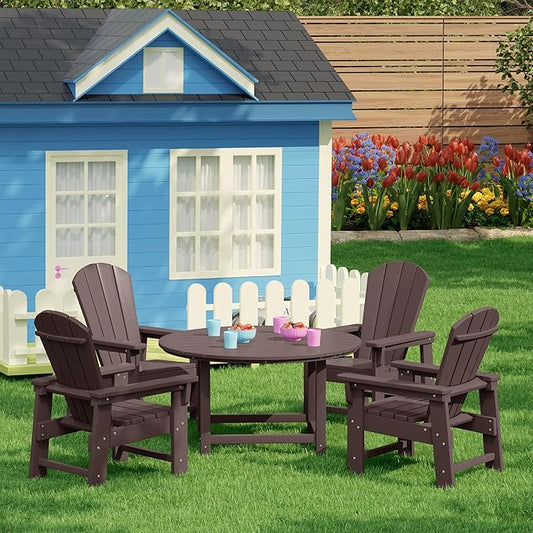 Costaelm Paradise Kids 5-Piece HDPE Outdoor Patio Round Dining Table and Chairs Set, Dark Brown