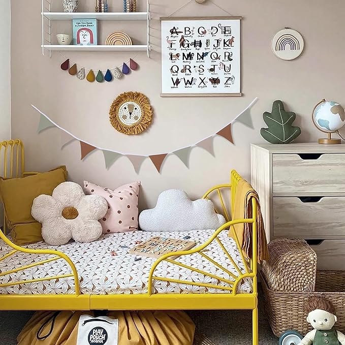 Pennant Banner Flags,Infant and toddler room decoration pennant,for Nursery Decor Baby Birthday Boho Wedding Shower Party Event (Green Colorful Banner)