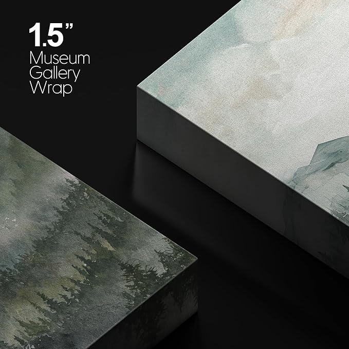 SIGNWIN Canvas Print Wall Art Misty Forest Landscape Watercolor Serene Mountain Pine Trees in Fog Illustrations Modern Art Decorative Landscape for Living Room, Bedroom, Office - 24"x36"
