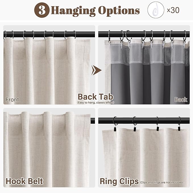 Guken Linen Light Blocking Curtains for Living Room 120 Inches Long 2 Panels Set Natural Linen Textured Black Out Thermal Insulated Soundproof Primitive Back Tab Drapes Bedroom Nursery 52x120 10Ft