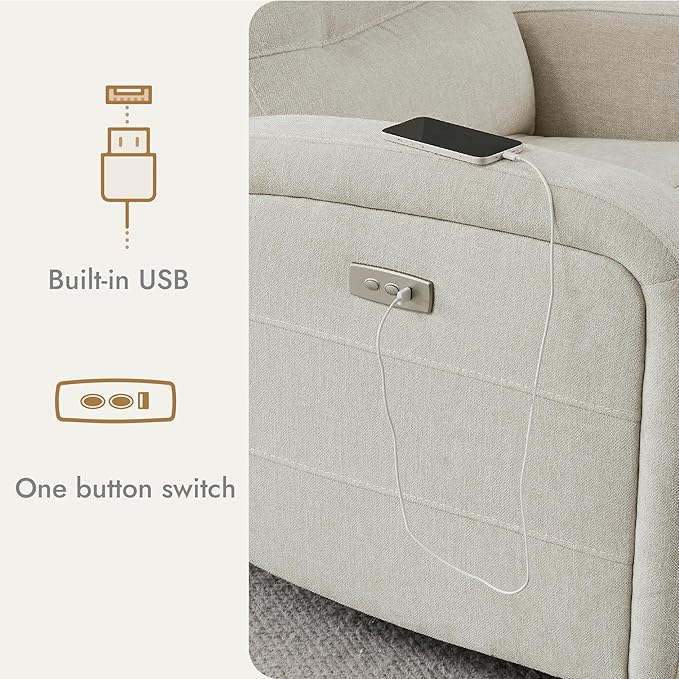 Watson & Whitely Swivel Power Recliner Glider Rocker, Small Recliner with Charging Port for Living Room, Fabric in Linen