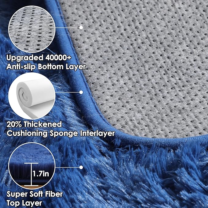 ONASAR Navy Blue Area Rugs for Living Room Bedroom, 5x8 Fluffy Bedside Rug, Washable Soft Plush Fuzzy Shaggy Indoor Floor Carpets for Nursery Kids Boys Girls Men Teen Playroom Home Decor Aesthetic