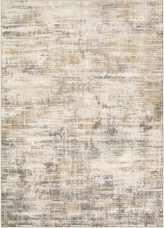 Area Rug for Living Room: 8x10 Washable Neutral Abstract Modern Soft Rugs Non Slip Indoor Floor Stain Resistant Large Carpet for Bedroom Dining Room Office Nursery - Golden Brown