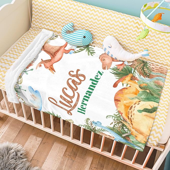 J&SBGFT Custom Baby Blanket for Boys, Name Personalized, Receiving Blanket for Toddlers & Kids, Nursery Stroller Crib Decor Throw, 30"x40", Color:5