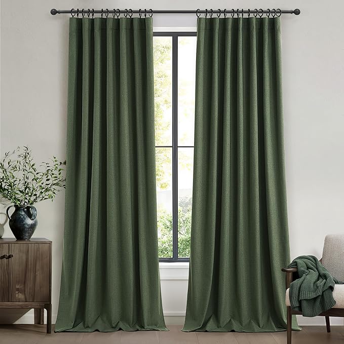 Large Window Room Darkening Curtains 108 Inches Long, Heavy Duty Thermal Insulated Curtains for Summer Pretty Blackout Drapes Fabric Thick for Bedroom Dark Hunter Green Olive (W50"xL108" 2Panel Set )