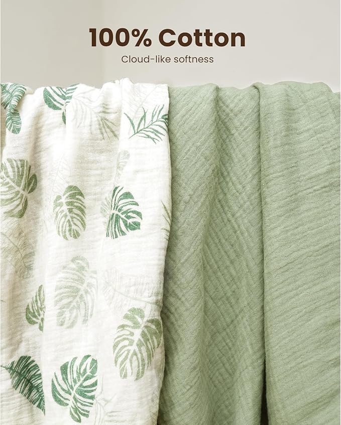 Konssy 2 Pack Muslin Bassinet Sheets for Baby Boy, 100% Cotton Soft Breathable Bassinet Mattress Sheets Fit for Hourglass Oval Cradle Rectangle Mattress (Palm Paradise,Sage)