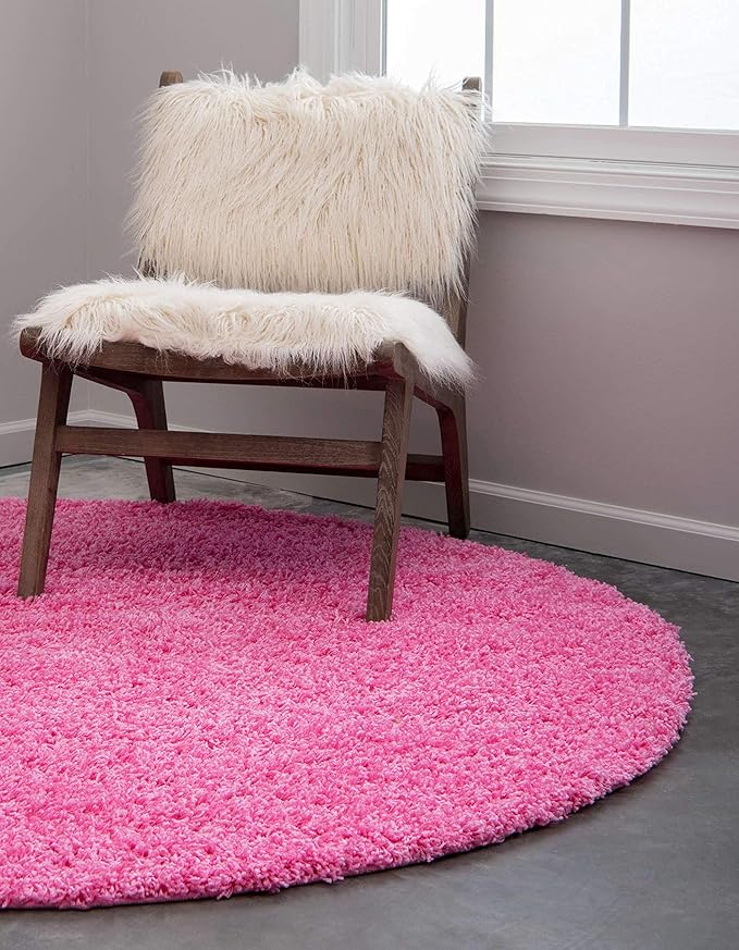 Unique Loom Solid Shag Collection Area Rug (8' Round, Taffy Pink)
