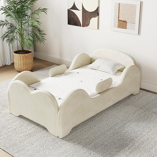 Toddler Bed, Toddler Flood Bed with Extra Safety Broad, Standard Crib Size Small Beds for Kids, Certified Fabric, Low to Floor Design
