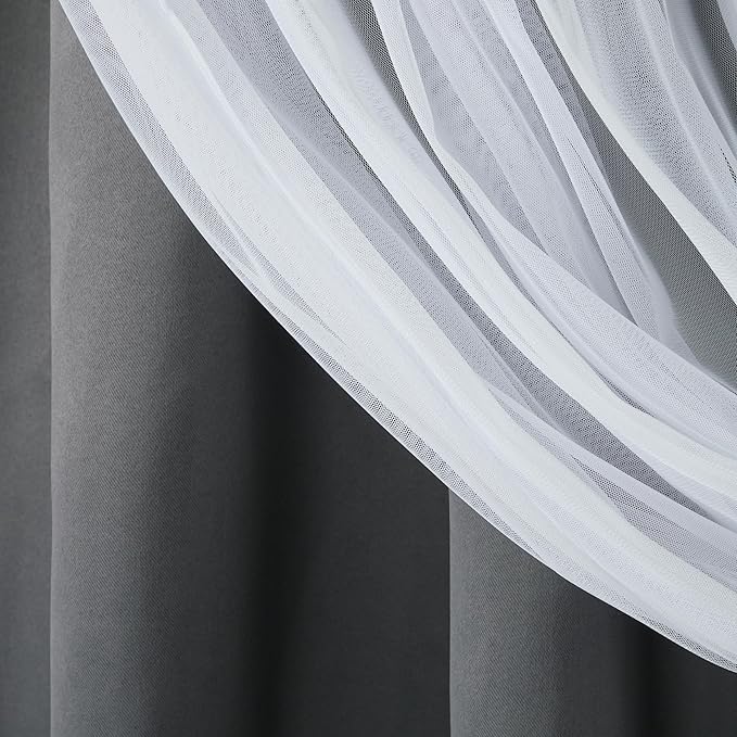 TOWN & COUNTRY LUXE Talia Double Layer Indoor Curtains, Sheer and Room Darkening Blackout, Grommet Top, Energy Efficient, 2-Pack Set, 52"x120", Black Pearl
