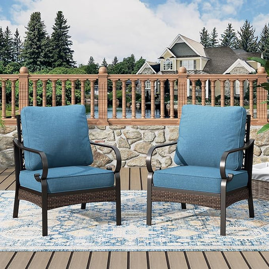 Outdoor Patio Leg Sofa Chairs Set of 2 Steel Frame Porch Furniture with Deep Seating and 5.75" Cushions for Lawn Backyard Deck, Navy Blue