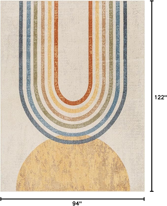 Mark&Day Washable Rugs, 8x10 Eliot Modern Beige Area Rug, Beige Orange Blue Carpet for Living Room, Bedroom or Kitchen (7'10" x 10'2", Machine Washable)