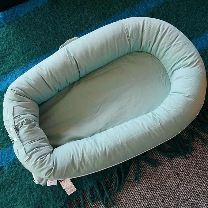 CooCooBaby Deluxe Infant Lounger, Baby Nest Cover for Baby Girls & Boys, Newborn Essentials for Baby 0-12 Months, 100% Cotton (MistyGreen)