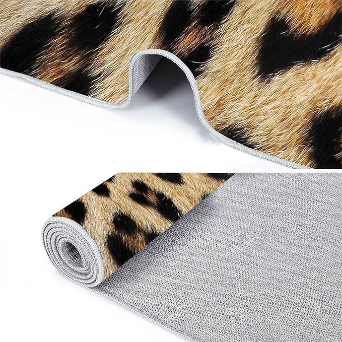 Faux Animal Skin Long Runner Rug 2X4ft Leopard Print Fluffy Soft Washable Hallway Rugs Wildlife Living Room Carpet Brown Carpets Hunting Lover Decor Dining Room Entrance Rugs