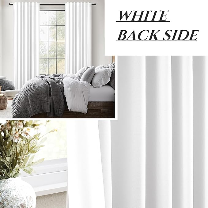 BrightWhite Linen 86 Inch 100% Blackout Curtains for Bedroom, Pleated Heading Tape Ring Clips Back Tab Thermal Custom Made Window Curtains Living Room Modern Farmhouse (100 Wide Total, Each W50"x2Pcs)