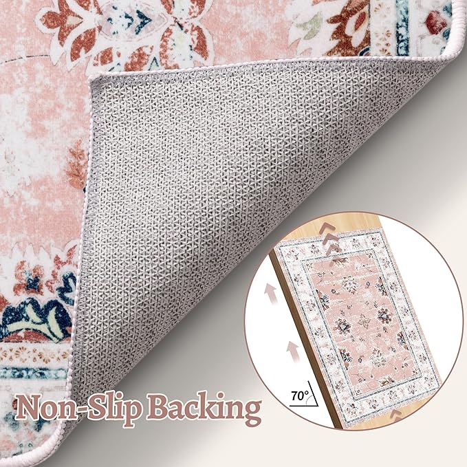 Tangsoo Floral 8x10 Washable Rug Pink Area Rugs for Living Room Large Bedroom Rug Non Slip Soft Indoor Floor Carpet for Girls Room Nursery Playroom