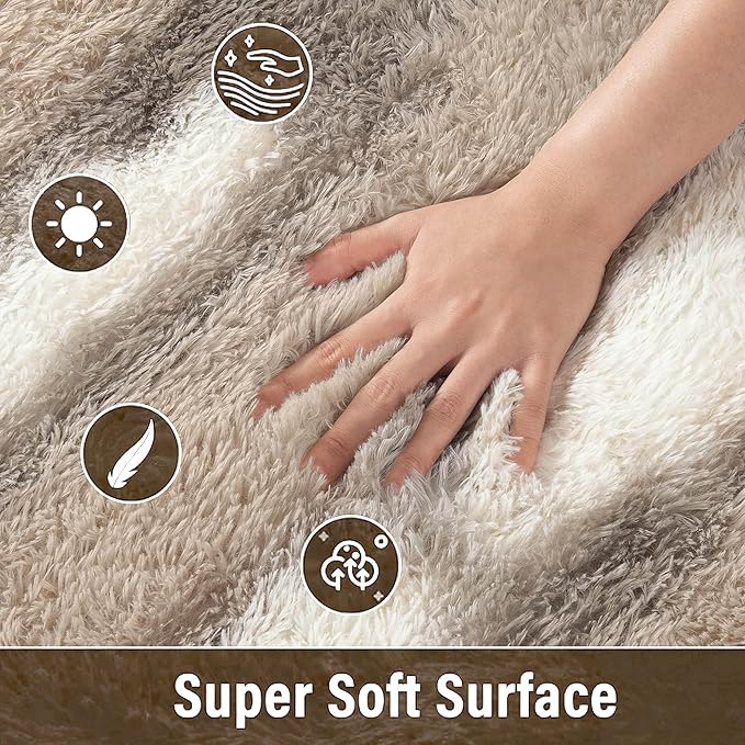 Meralax Area Rugs for Living Room Bedroom, Machine Washable 4x6 Feet Soft Fluffy Shaggy Bedside Rug, Beige and White Indoor Floor Carpet for Kids Boys, Dorms, Nursery Rooms, Home Decor Aesthetic