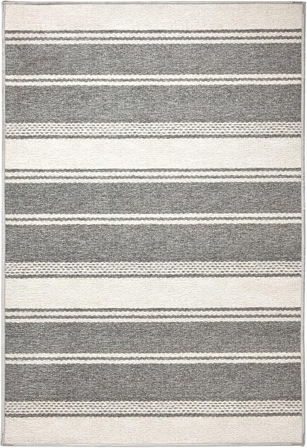 Dash & Albert Bowman Stripe Grey Machine Washable Rug, 3 X 5 Feet, Grey Stripe Pattern