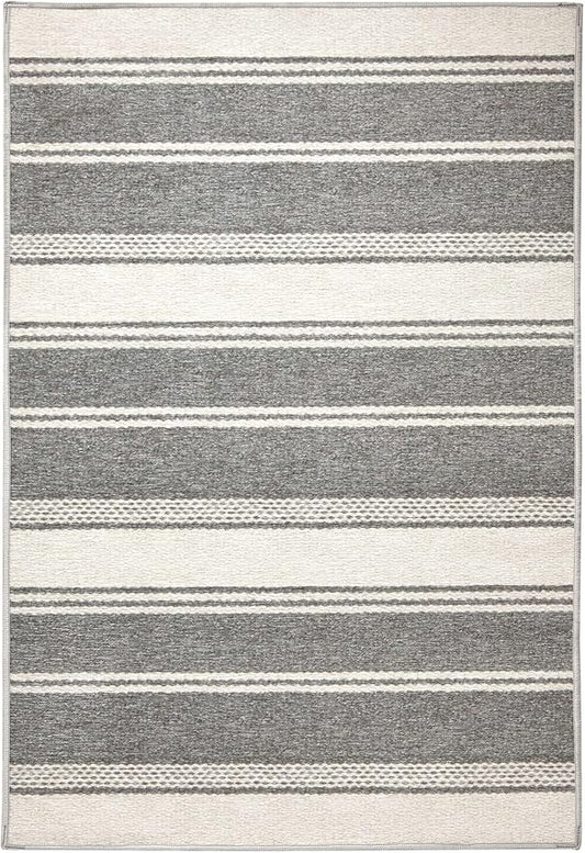 Dash & Albert Bowman Stripe Grey Machine Washable Rug, Runner-2.5 X 8 Feet, Grey Stripe Pattern