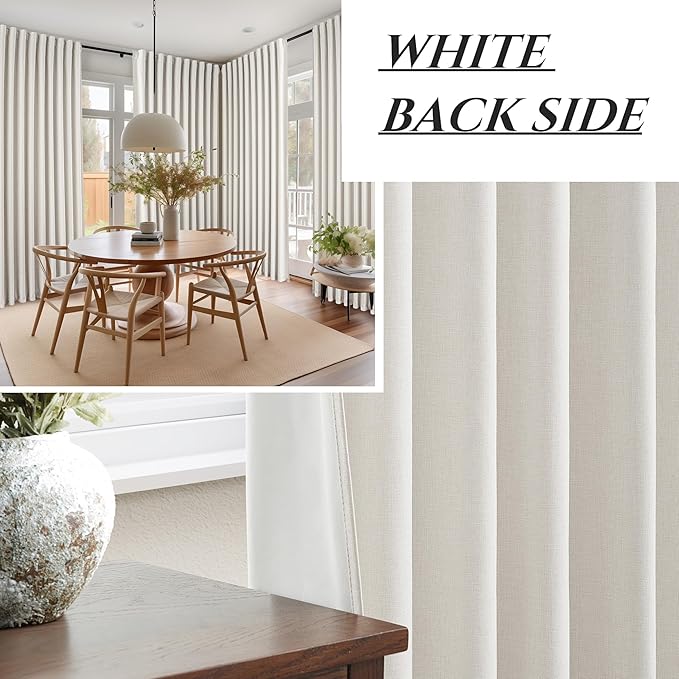 Birch Blackout Curtains 60 Inches Extra Wide Cute Linen 90 Inch Length for Nursery,Boho Pleated Bedroom Cream Beige Large Window Thermal Heavy Drapes for Winter Energy Efficient (60"W x 90"L 2 Panels)