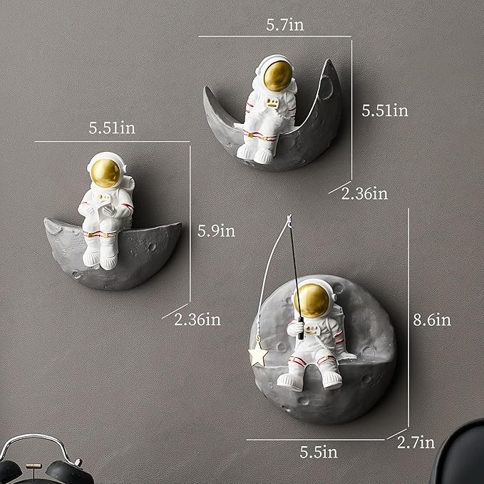 XGZY 3-Piece Astronaut Wall Decoration: Space Theme Outer Space Kindergarten 3D Wall Decoration for Boys Room Decor