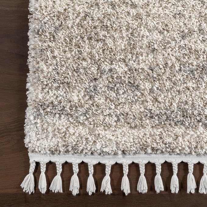 nuLOOM Brooke Shag Tasseled Area Rug - 7x9 Shag Area Rug Casual Ivory Rugs for Living Room Bedroom Dining Room Nursery