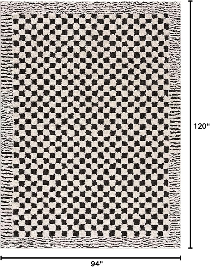 Hauteloom Leryn Contemporary Checkered Area Rug - Modern Geometric Bordered Carpet for Living Room, Bedroom - Checkboard Design - Square Tiles - High Pile - Black and White - 7'10" x 10' (8x10)