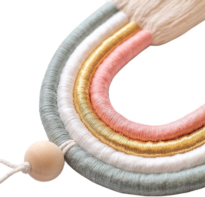 Mila Millie Macrame Wall Hanging | Handmade Woven Tassel Ornament for Home or Nursery Baby Kids Room Decor | Boho Nordic Scandinavian Style (Pink Gold Teal)